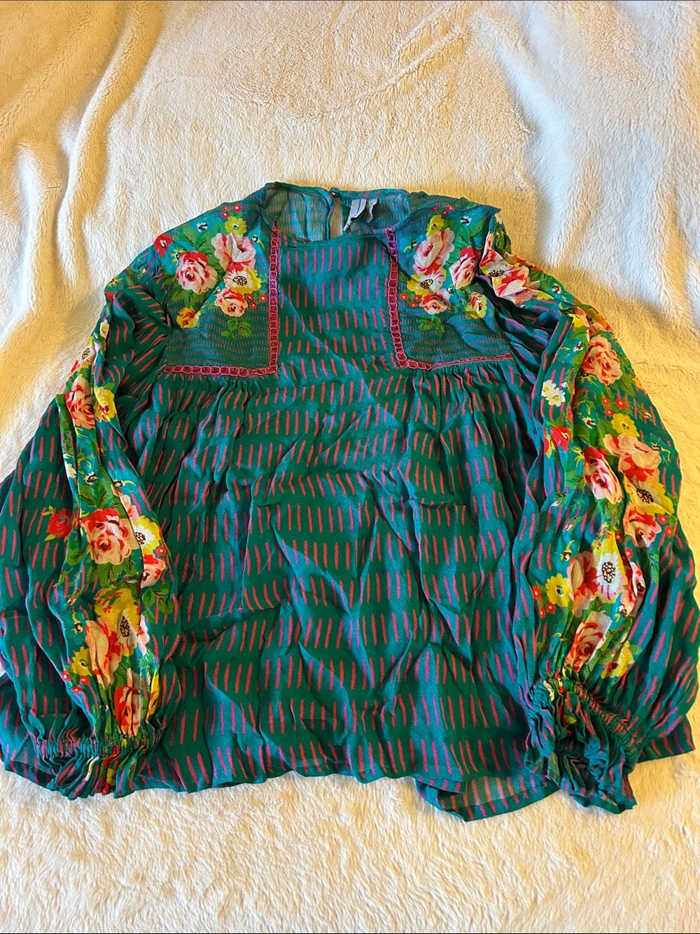 Anthropologie Teal Floral Boho Blouse
